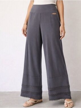 Matilda Jane Wide Leg Pants Gray Lace Hem Boho Stretch Size M Women